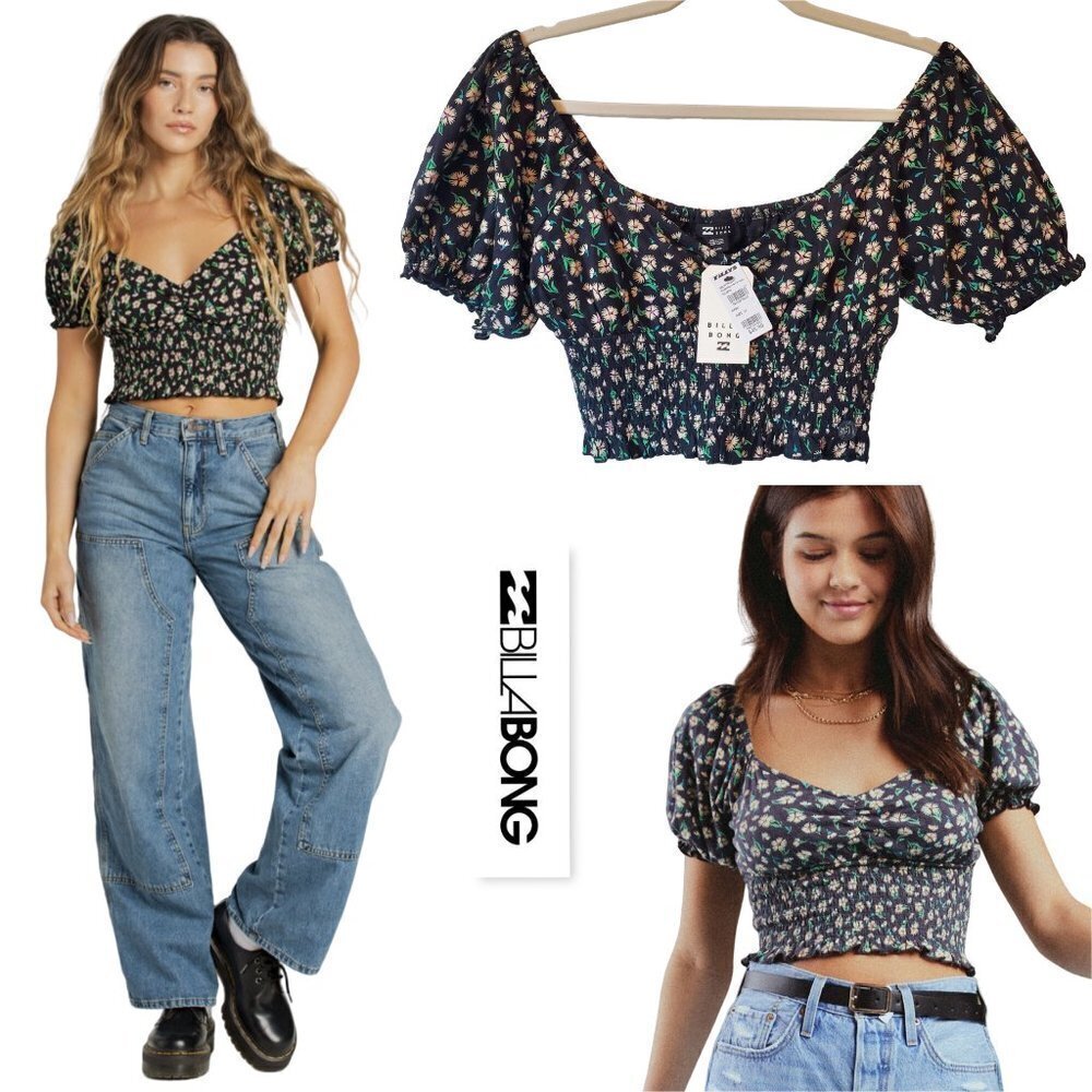 NWT BILLABONG Love Song Daisy Print Boho Crop Top Womens Medium